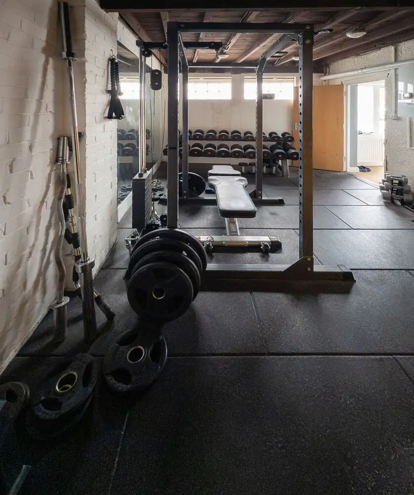 Basement home gym rubber flooring weights modern Surrey White Rock Langley BC