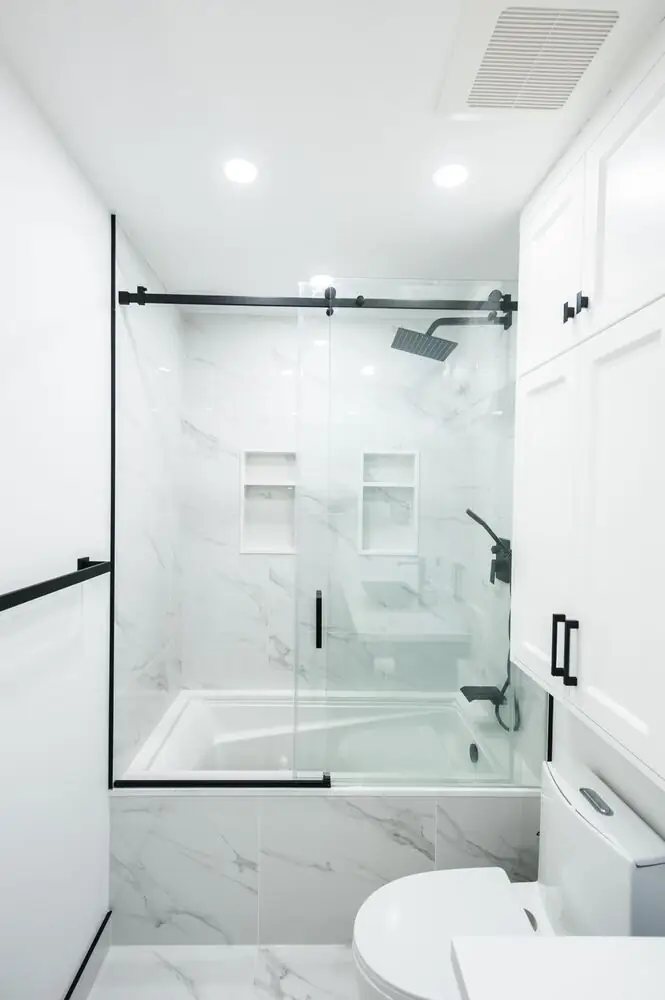 Bathroom renovation mid-range tile vanity modern Surrey White Rock Langley BC