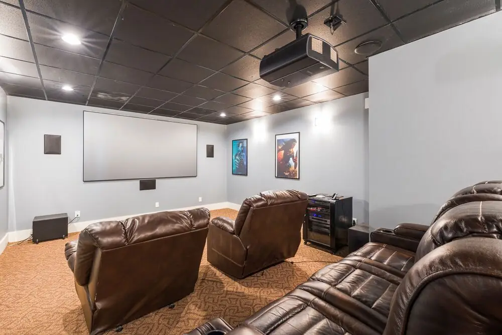 Home theatre basement modern acoustic panels Surrey White Rock Langley BC
