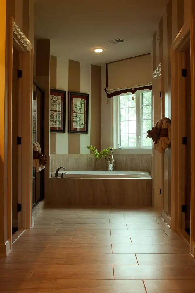 LVP bathroom floor modern warm renovation Surrey White Rock Langley BC