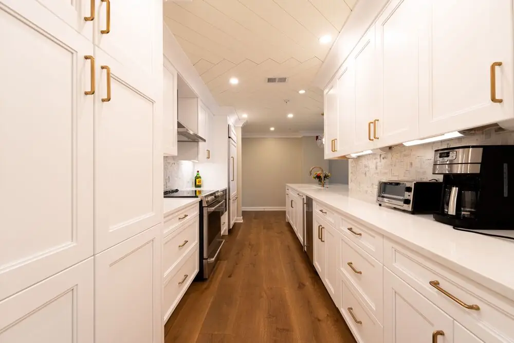 Galley kitchen layout modern storage cabinetry
