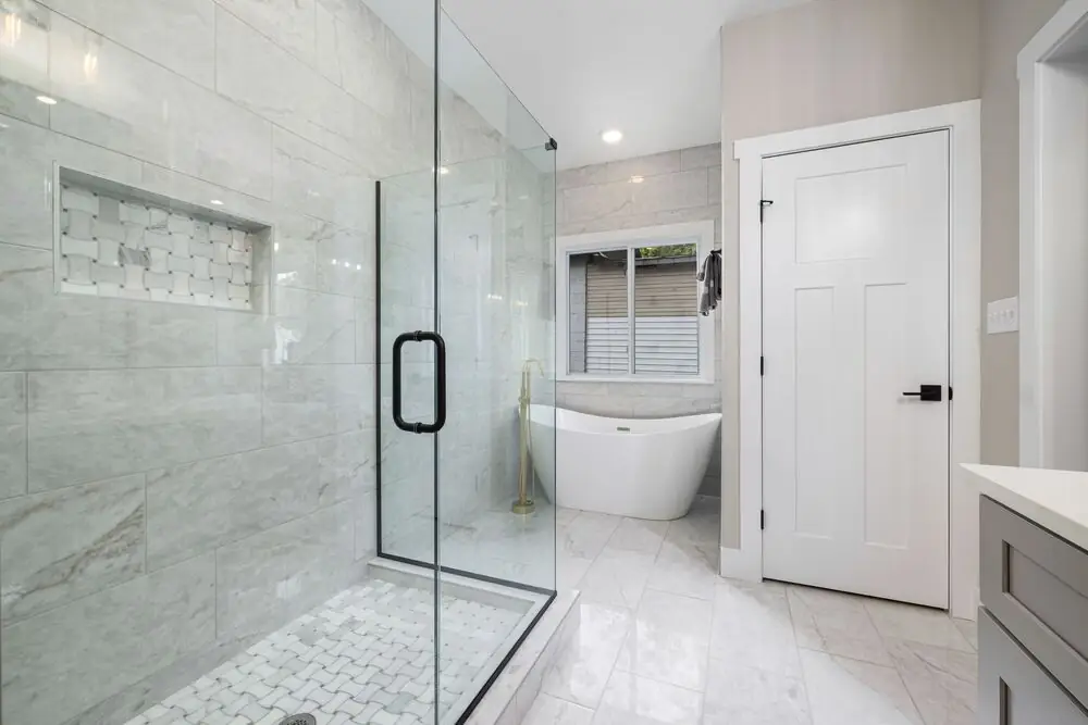 Bathtub glass door frameless modern bathroom Surrey White Rock Langley BC