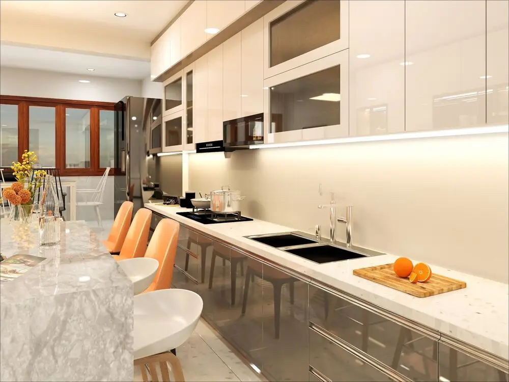 Galley kitchen modern light efficient two walls Surrey White Rock Langley BC