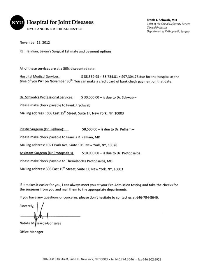 NYU Langone Invoice 2012