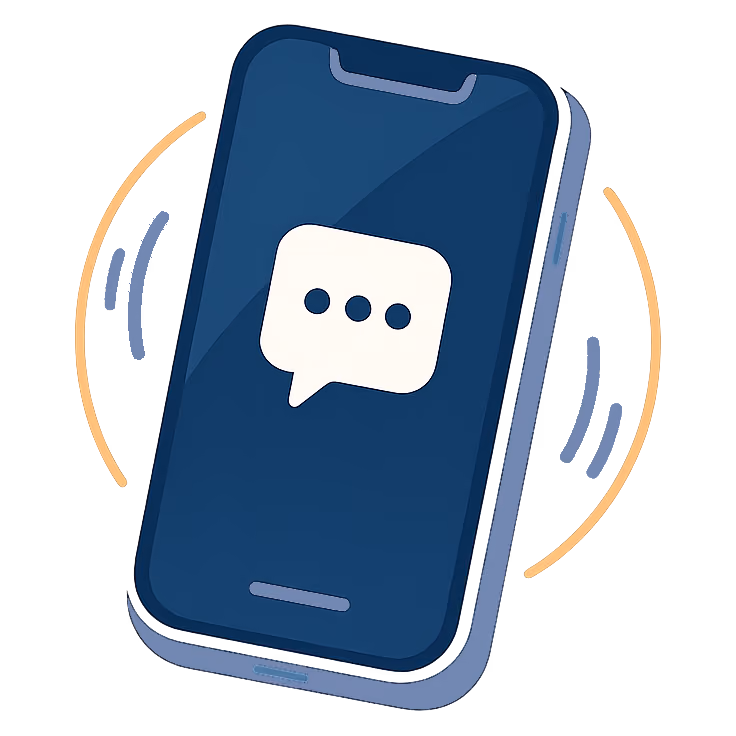 Cell phone illustration with a text message on it.