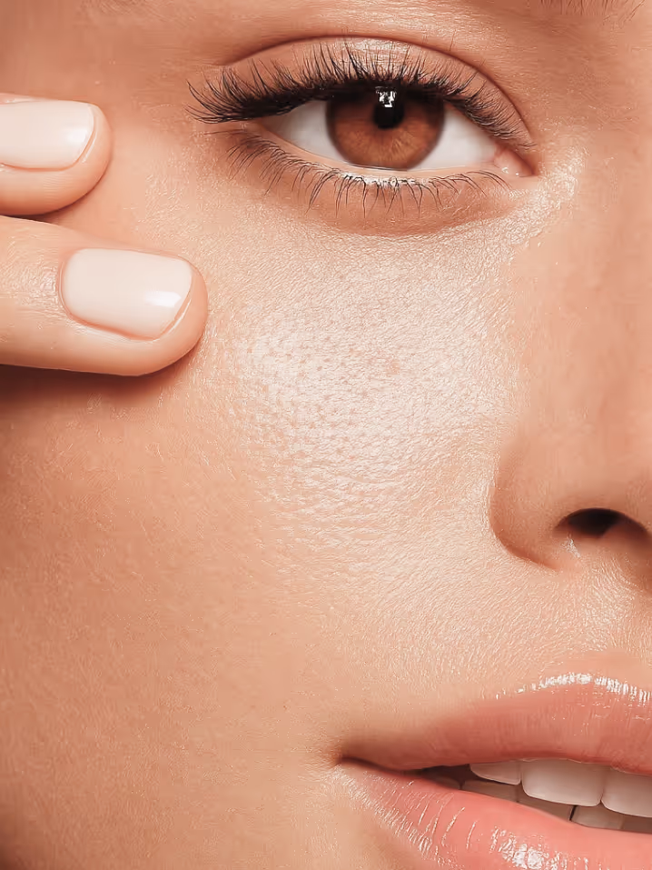 Close-up of a woman's face highlighting smooth skin, emphasizing natural beauty and wellness treatments offered in Twickenham.