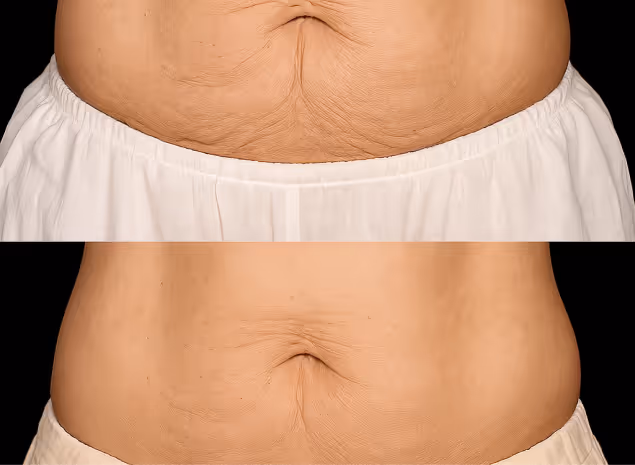 Image showing before and after results of holistic body sculpting treatment at Natural Beauty by Helen, Twickenham.