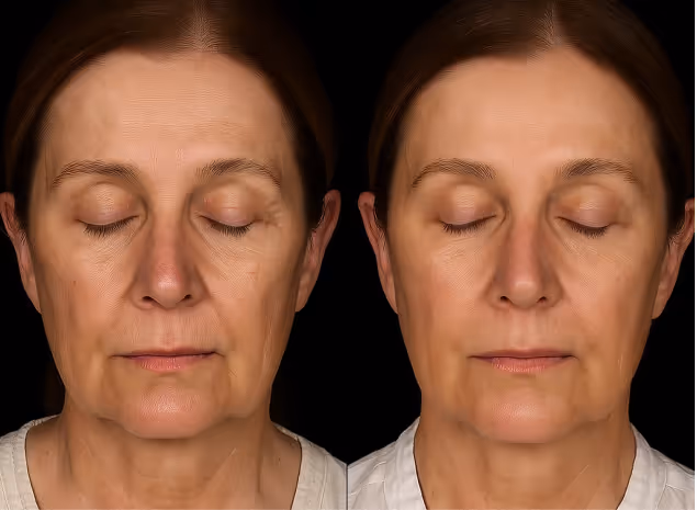 Before and after image showing the effects of personalized beauty treatments at Natural Beauty by Helen in Twickenham, London.