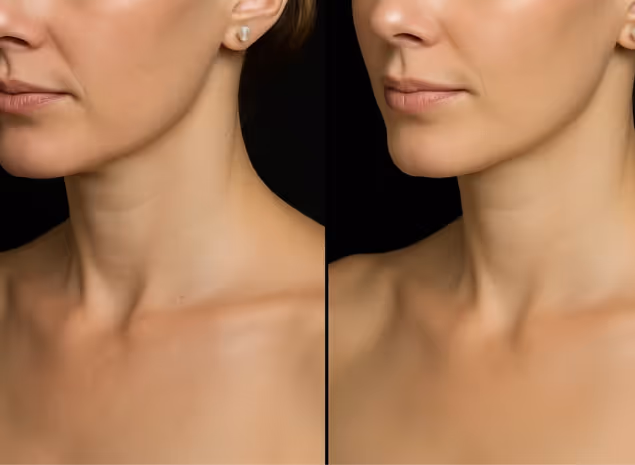 Before and after treatment showcasing enhanced skin texture and definition, offered at Natural Beauty by Helen in Twickenham.