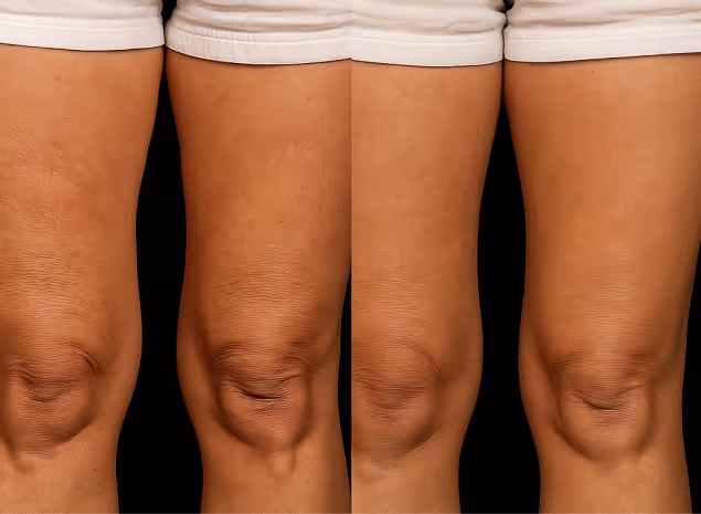 Before and after image showcasing the results of holistic body sculpting treatments at Natural Beauty by Helen in Twickenham.