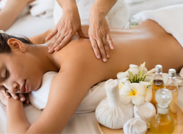 Relaxing beauty treatment at Natural Beauty by Helen, featuring a soothing massage and wellness products in Twickenham, London.
