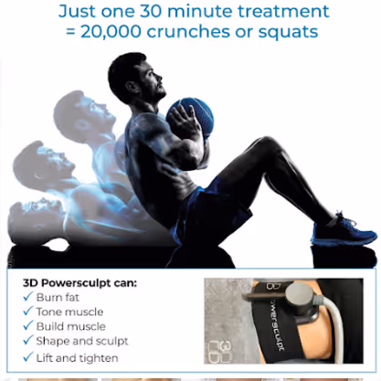 3D Powersculpt treatment at Natural Beauty by Helen in Twickenham: burn fat, build muscle, and sculpt your body effectively.