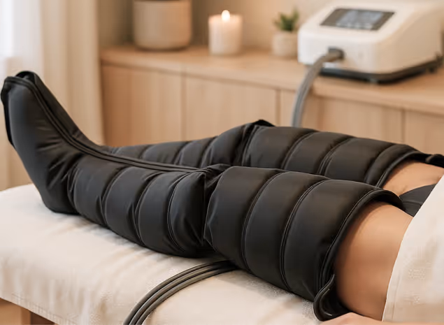 Compression therapy treatment session at Natural Beauty by Helen, enhancing wellness and relaxation in Twickenham, London.
