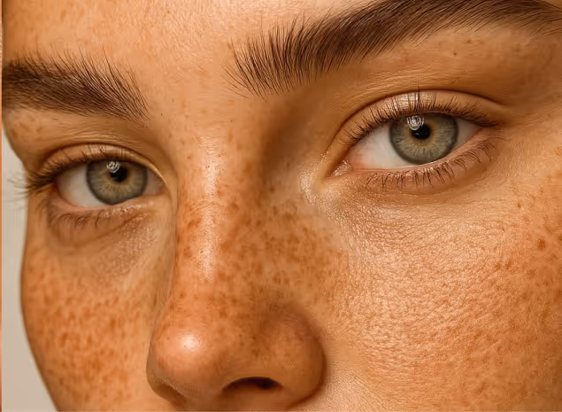 Close-up of a woman's face showcasing natural beauty, emphasizing personalized skincare treatments at Natural Beauty by Helen.