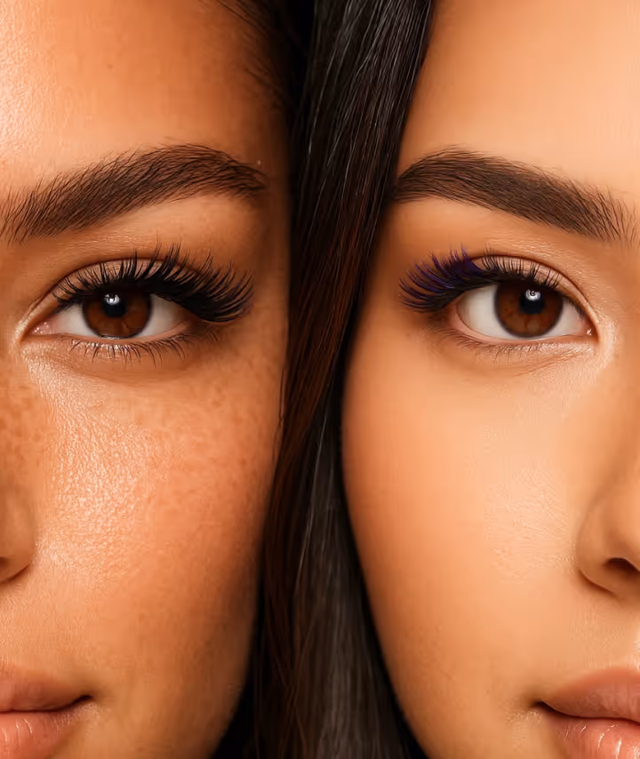 Close-up of two women showcasing enhanced lashes and eye treatments, symbolizing beauty and wellness at Natural Beauty by Helen.