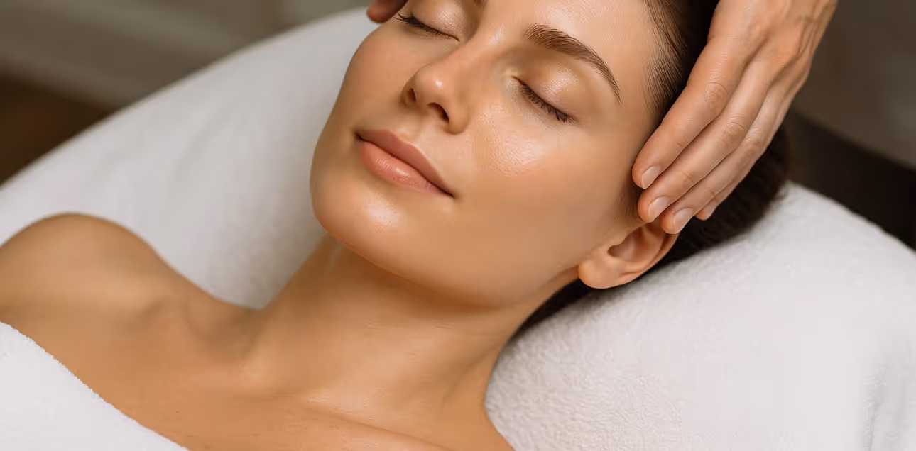 Relaxing facial treatment at Natural Beauty by Helen, Twickenham, specializing in skin care and holistic wellness therapies.