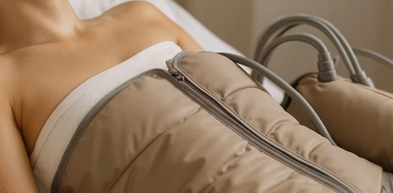 Personalized compression therapy treatment at Natural Beauty by Helen, an independent wellness clinic in Twickenham, London.