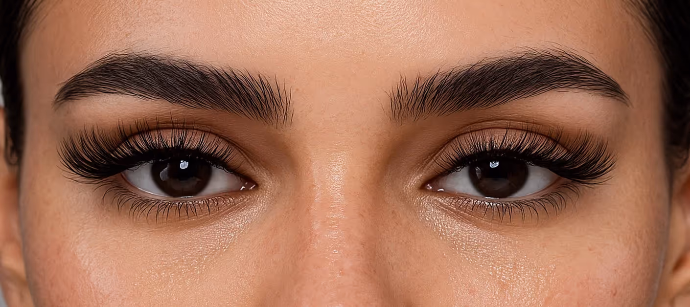 Close-up of beautiful eyes showcasing expertly done lashes and brows, representing Natural Beauty by Helen's personalized treatments.