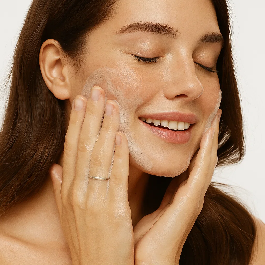 A woman enjoying a facial treatment, showcasing natural beauty and wellness at Natural Beauty by Helen in Twickenham, London.