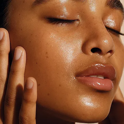 Close-up of glowing skin, showcasing beauty and wellness treatments at Natural Beauty by Helen in Twickenham, London.