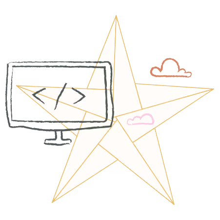 Image is of an origami star with hand drawn computer code and clouds. This represents our service - web design.