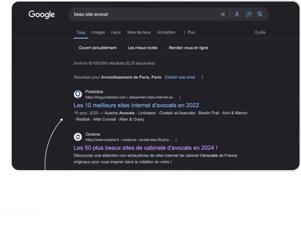 Exemple moteur de recherche SEO et avocats