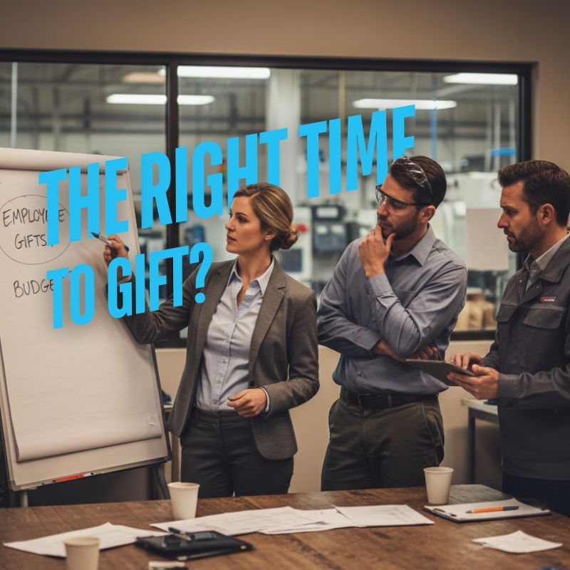 team working on planning employee gifts for employees in a boardroom