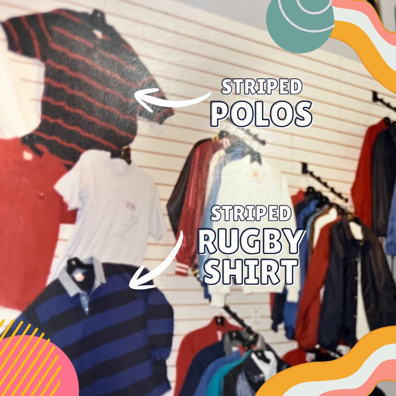 striped polo and striped rugby shirt in the 90s