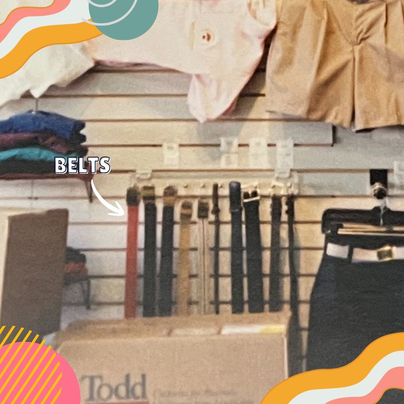 belt display at todd uniforms in the 90s