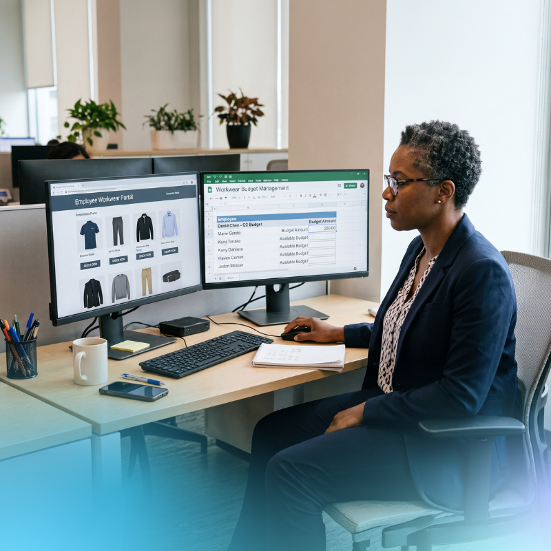 Operational manager editing the budget for each employee to be used on the company workwear website.