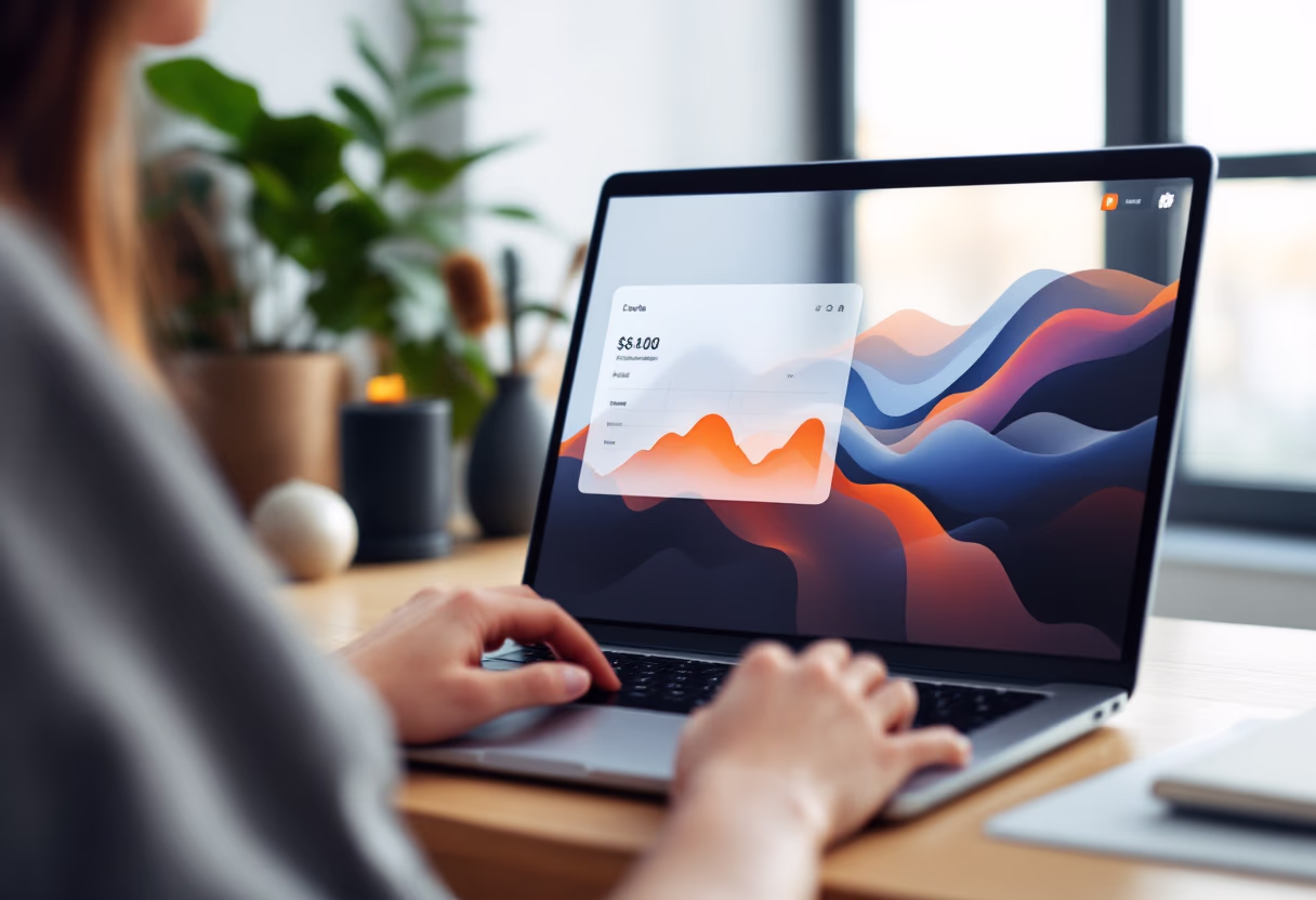 [interface] image of a mobile app interface on a laptop screen for a fintech company
