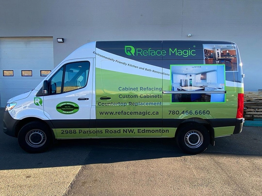 Side view of Reface Magic work van