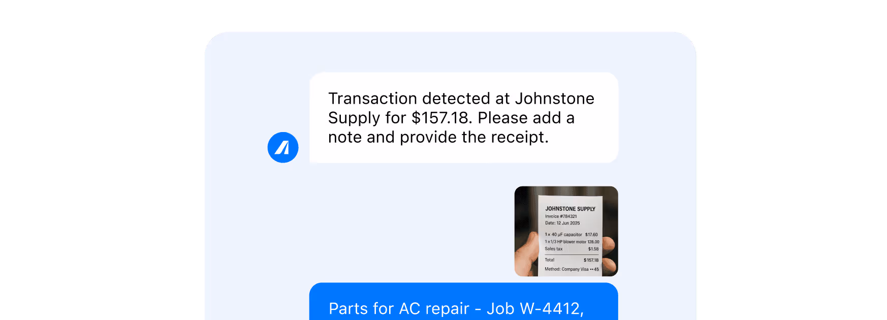 Affiniti transaction receipt from Johnstone Supply for AC repair parts
