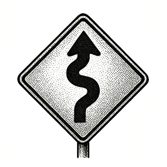 image of curvy road ahead road sign