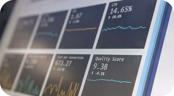 Close-up of a screen showing analytics dashboards.