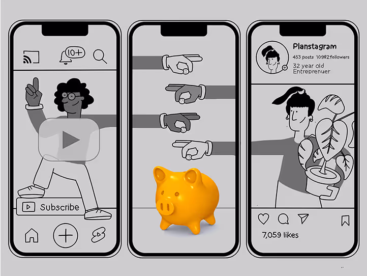 Illustration showing millennials and wealth management on social media.