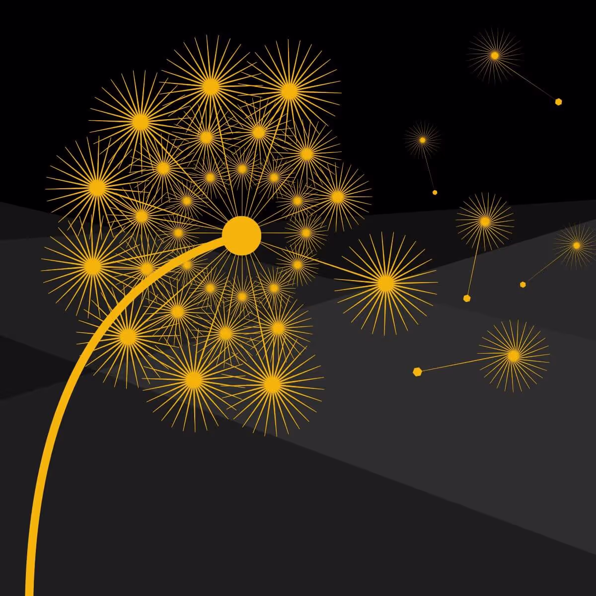 illustrated dandelion blowing in the wind representing different aspects becoming automated