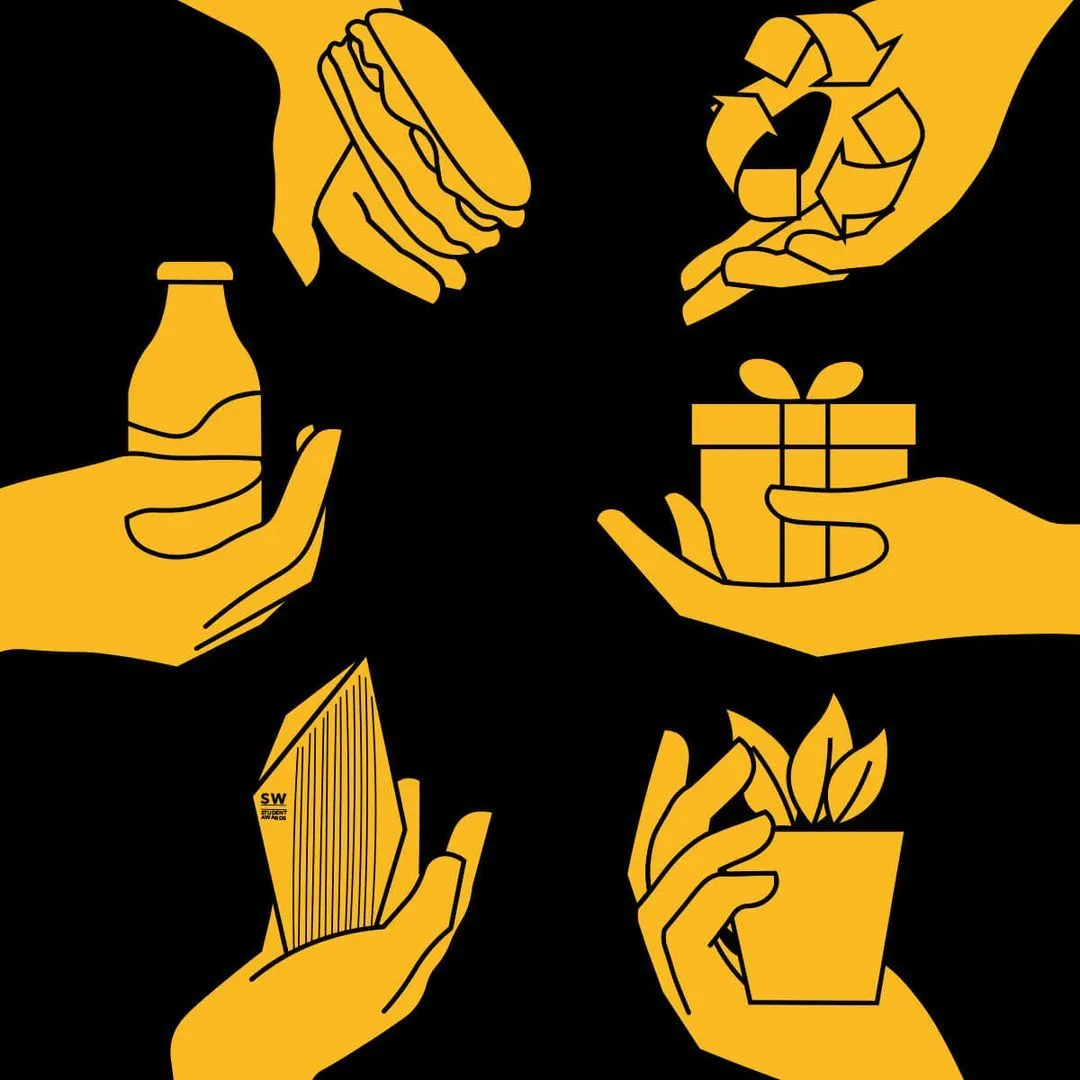 illustrated hands with different CSR activity symbols in each