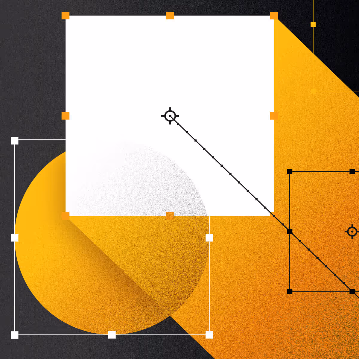 Different shapes scaling up and down to represent designing at scale.