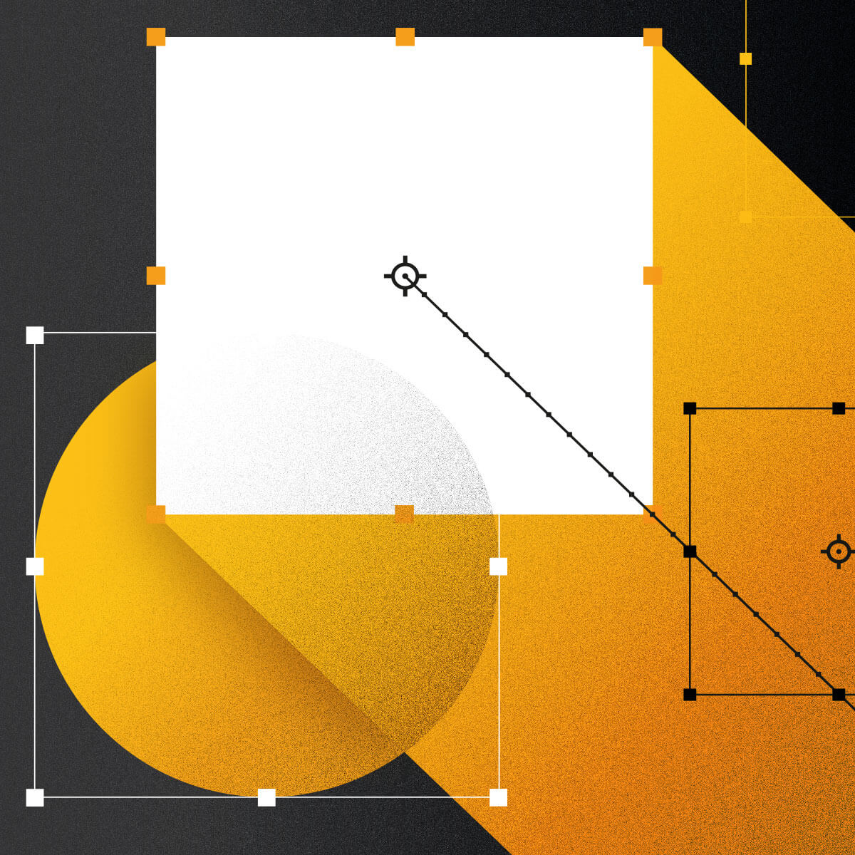 Different shapes scaling up and down to represent designing at scale.