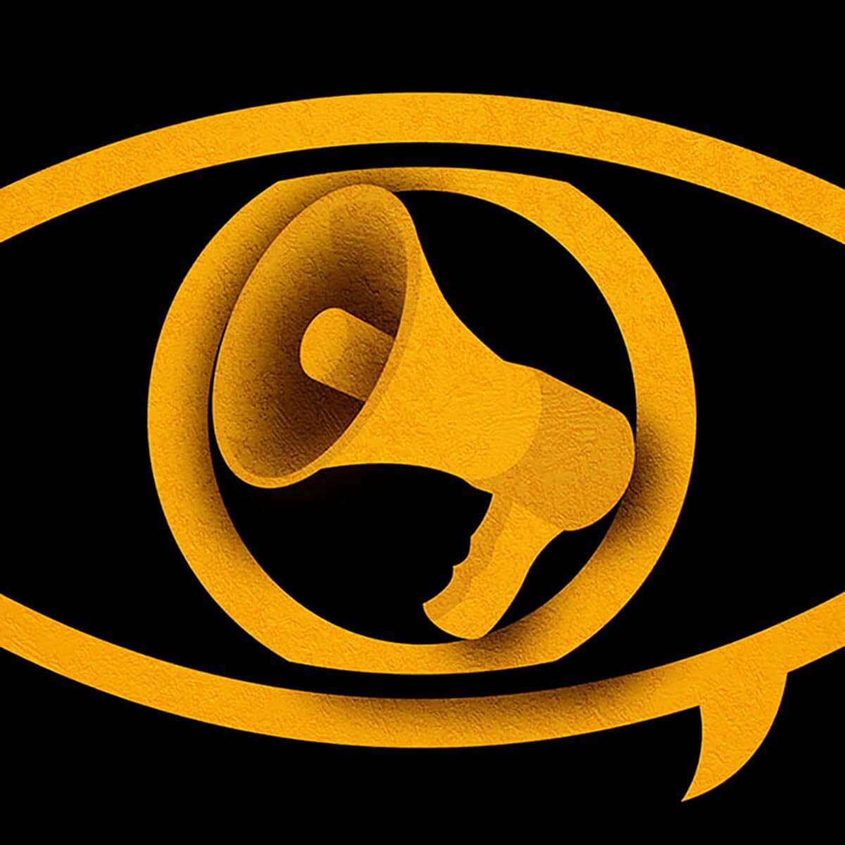 illustrated eye with voice symbol in the iris representing boosting brand recognition in the eyes of the customer.