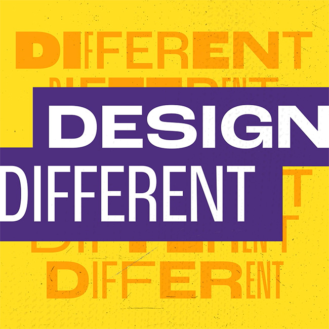 Image reads 'design different' Graphic design category image for design awards 2022.
