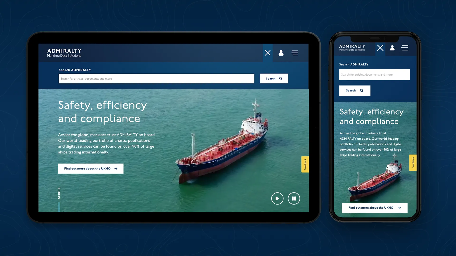 Tablet and mobile screens displaying the admiralty website