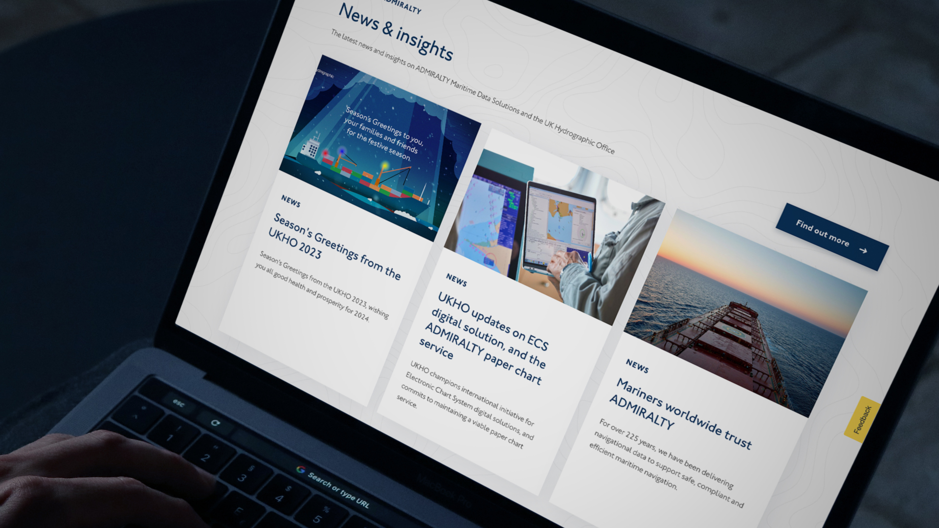 News & insights page from admiralty website on a laptop screen