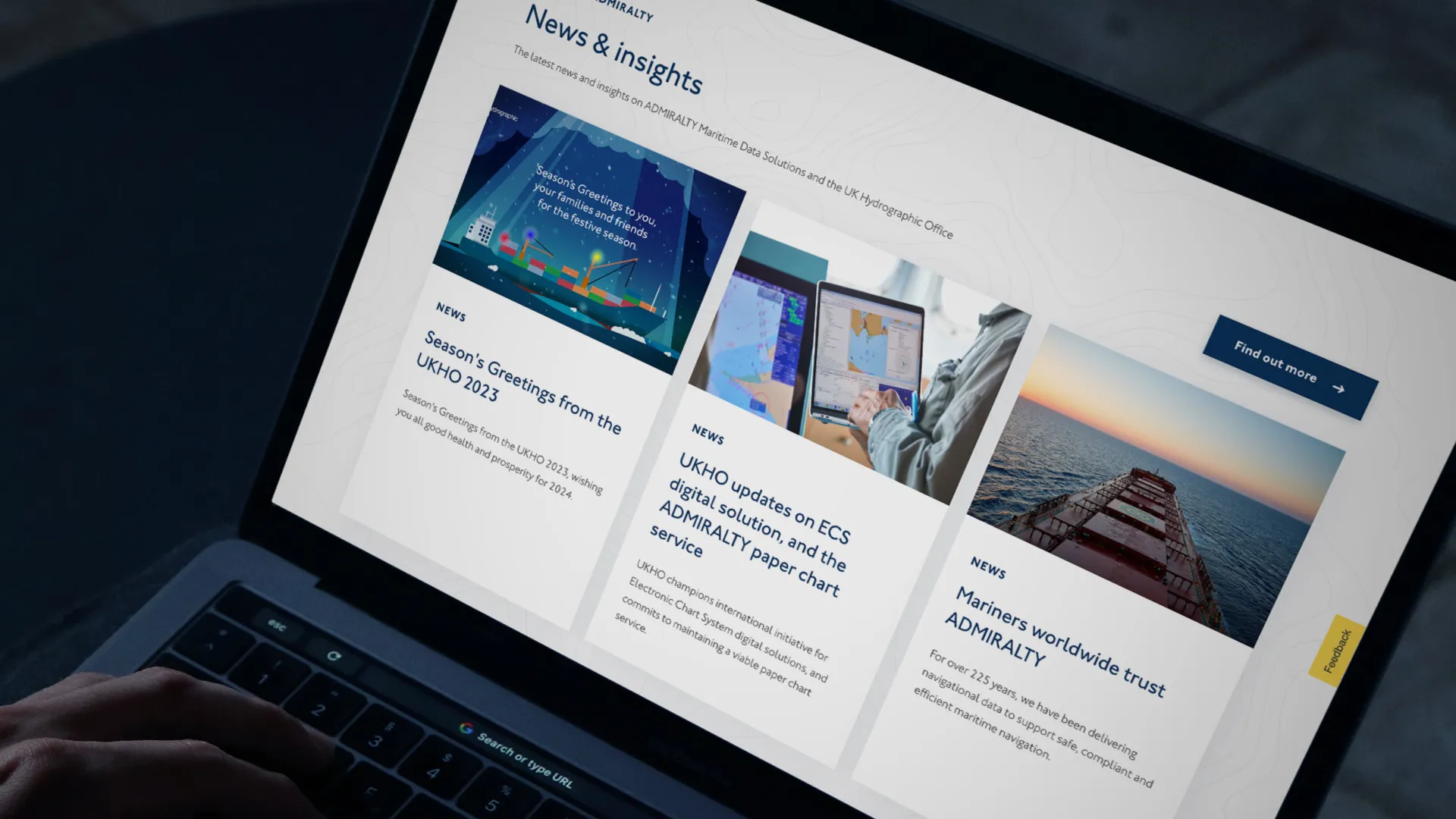 News & insights page from admiralty website on a laptop screen