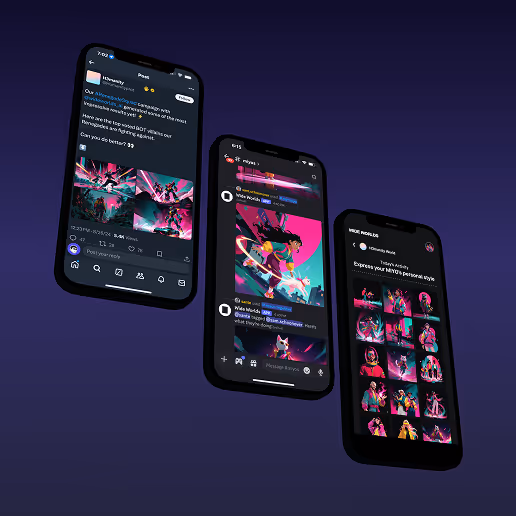 3 floating iPhones with social media posts related to Wide Worlds