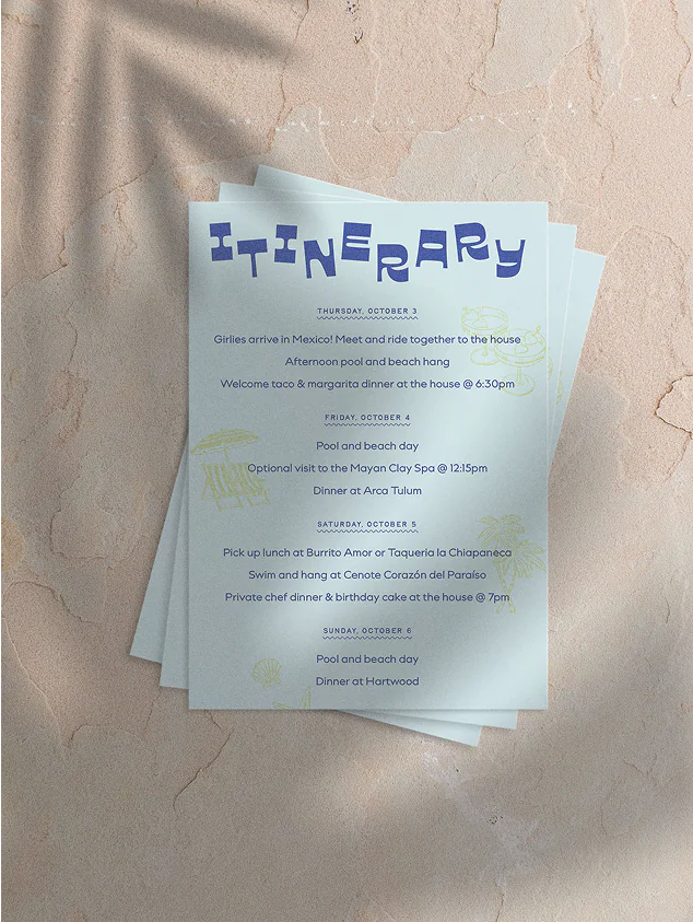 Image of trip itinerary on concrete.