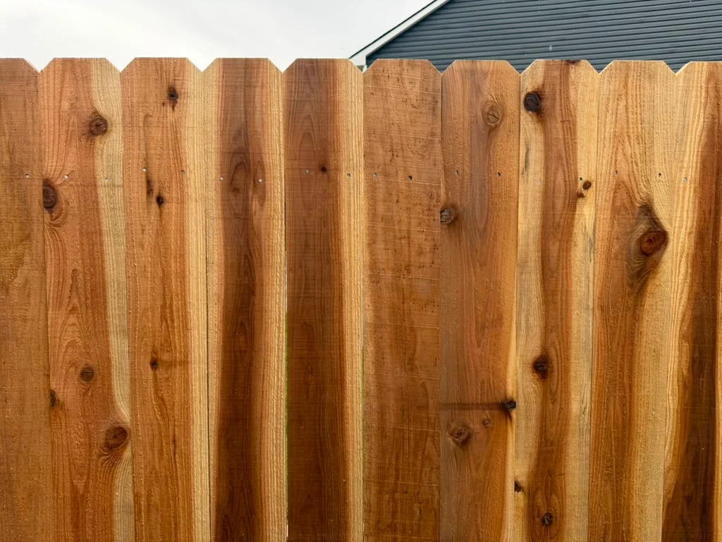 Close-up of cedar fence boards showing wood grain