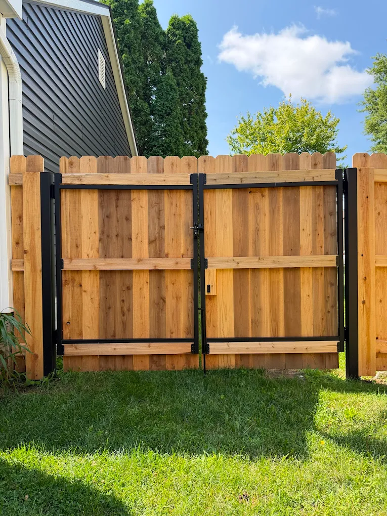 Dark stained wood privacy fence panel