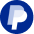 Circular container with a stylized, layered P-shaped graphic.